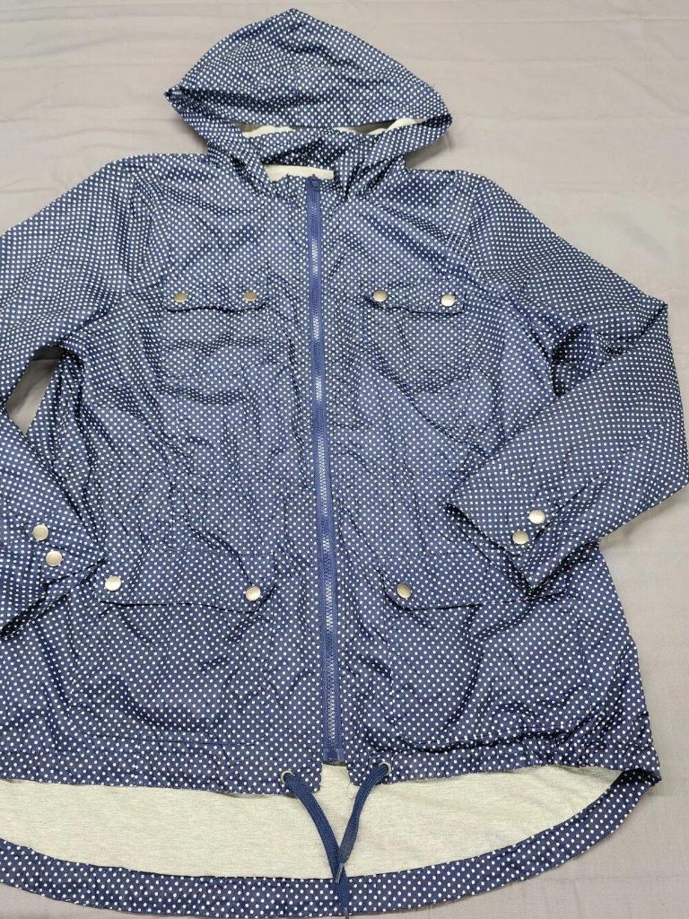 Pure Energy Womens Plus XL Blue Polka Dot Anorak Jacket Hooded Full Zip Lined